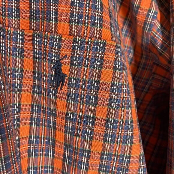 Ralph Lauren orange blue plaid long‎ sleeve button down shirt, size XXL - Picture 5 of 12